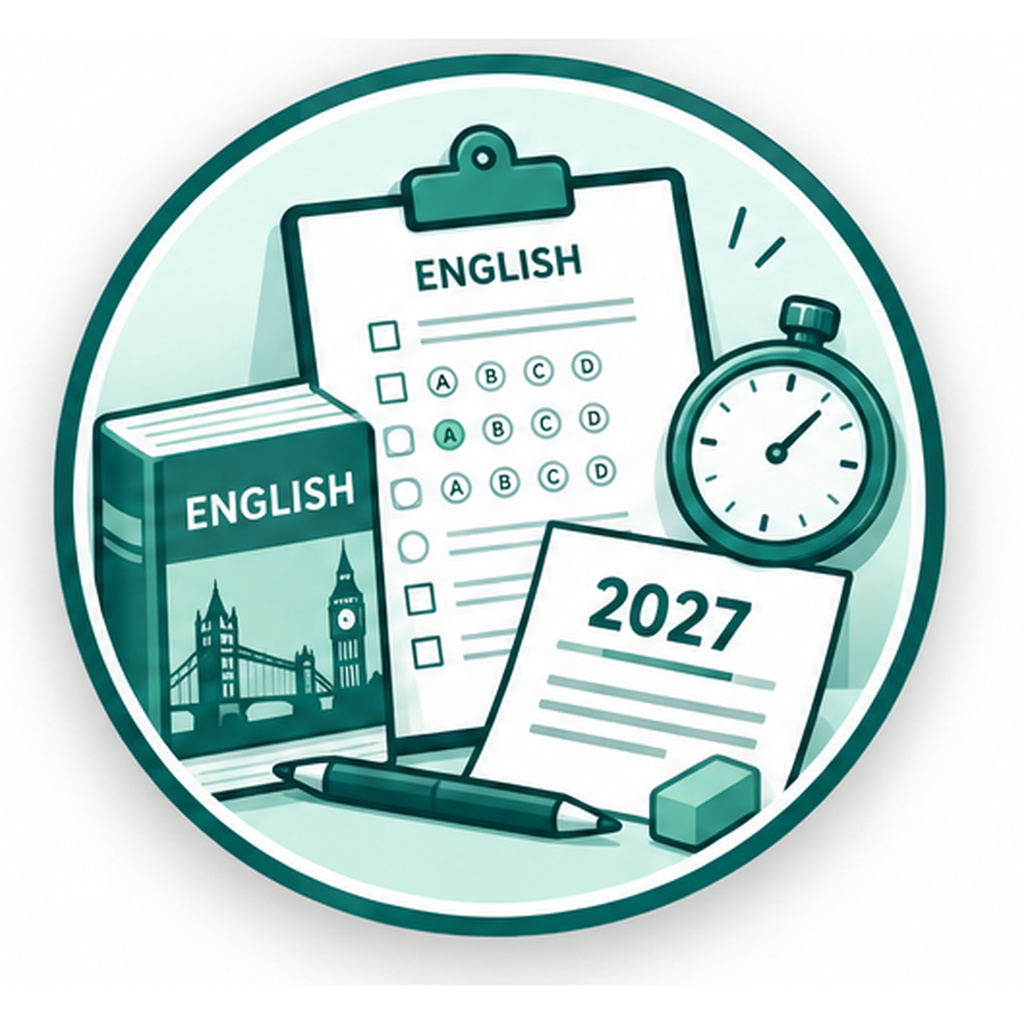 Englisch Abi-Simulation Prüfbogen und Stoppuhr für die Englisch Abi-Simulation 2027