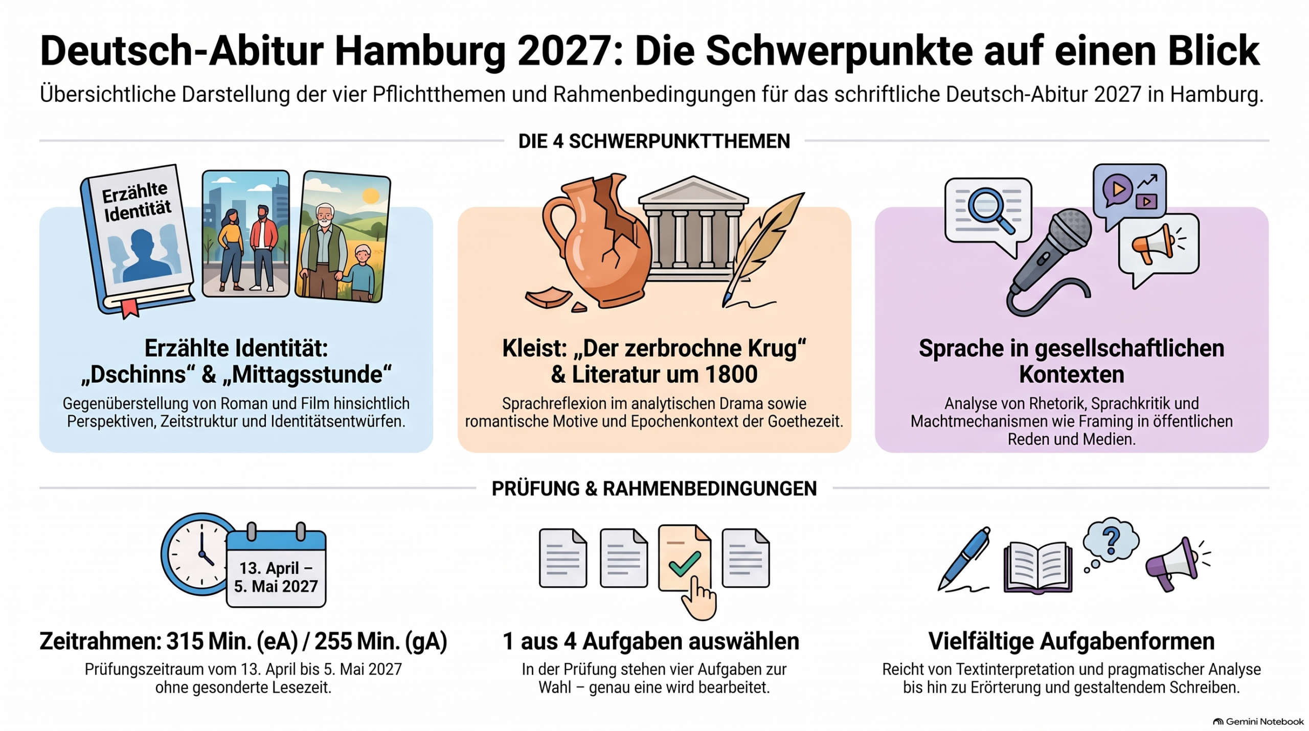 Themencheckliste Deutsch-Abitur Hamburg 2027: Übersicht (KI-generiert)
