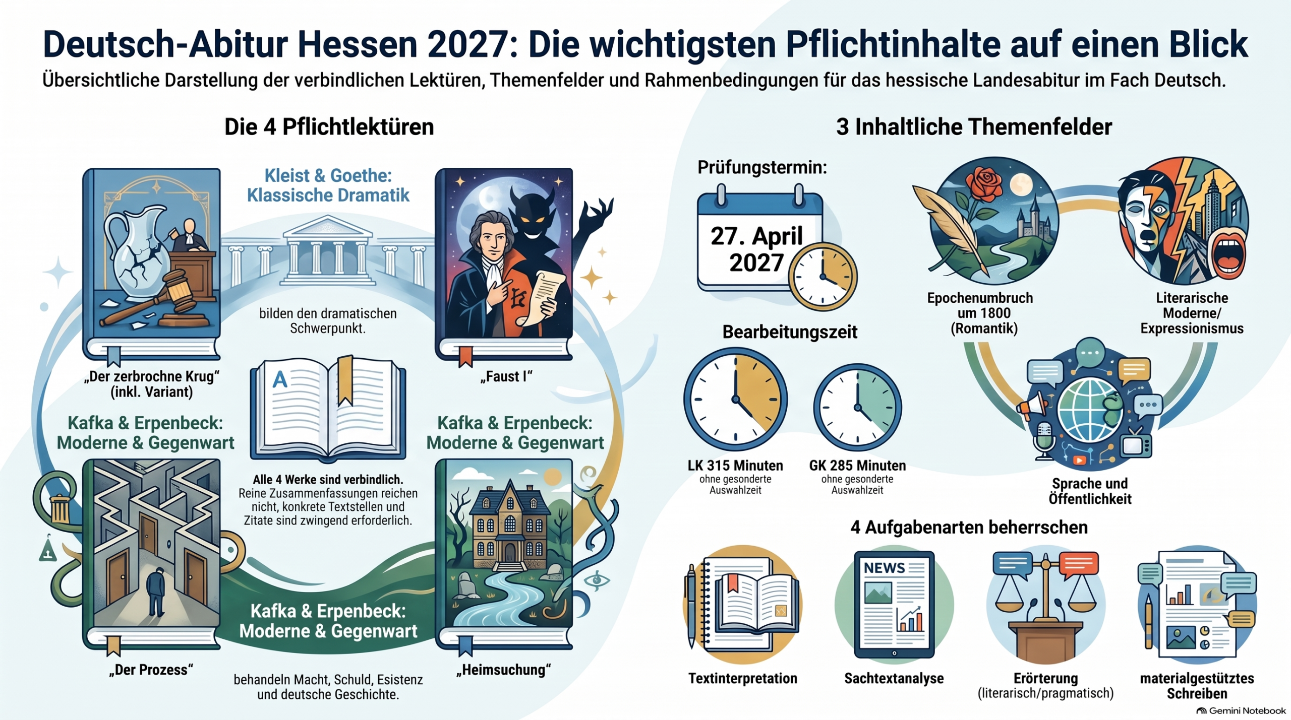 Themencheckliste Deutsch-Abitur Hessen 2027: Übersicht (KI-generiert)