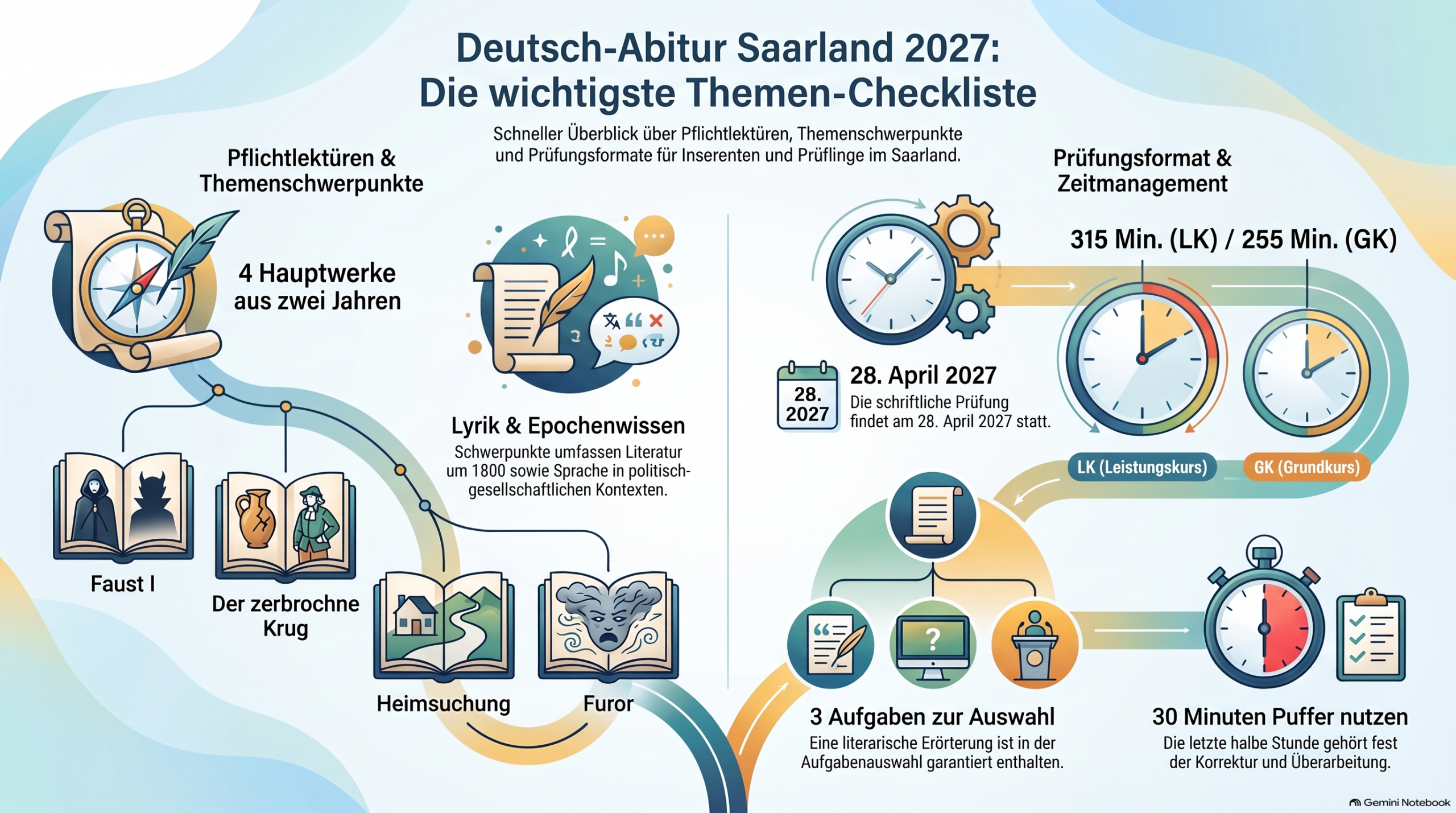 Themencheckliste Deutsch-Abitur Saarland 2027: Übersicht (KI-generiert)