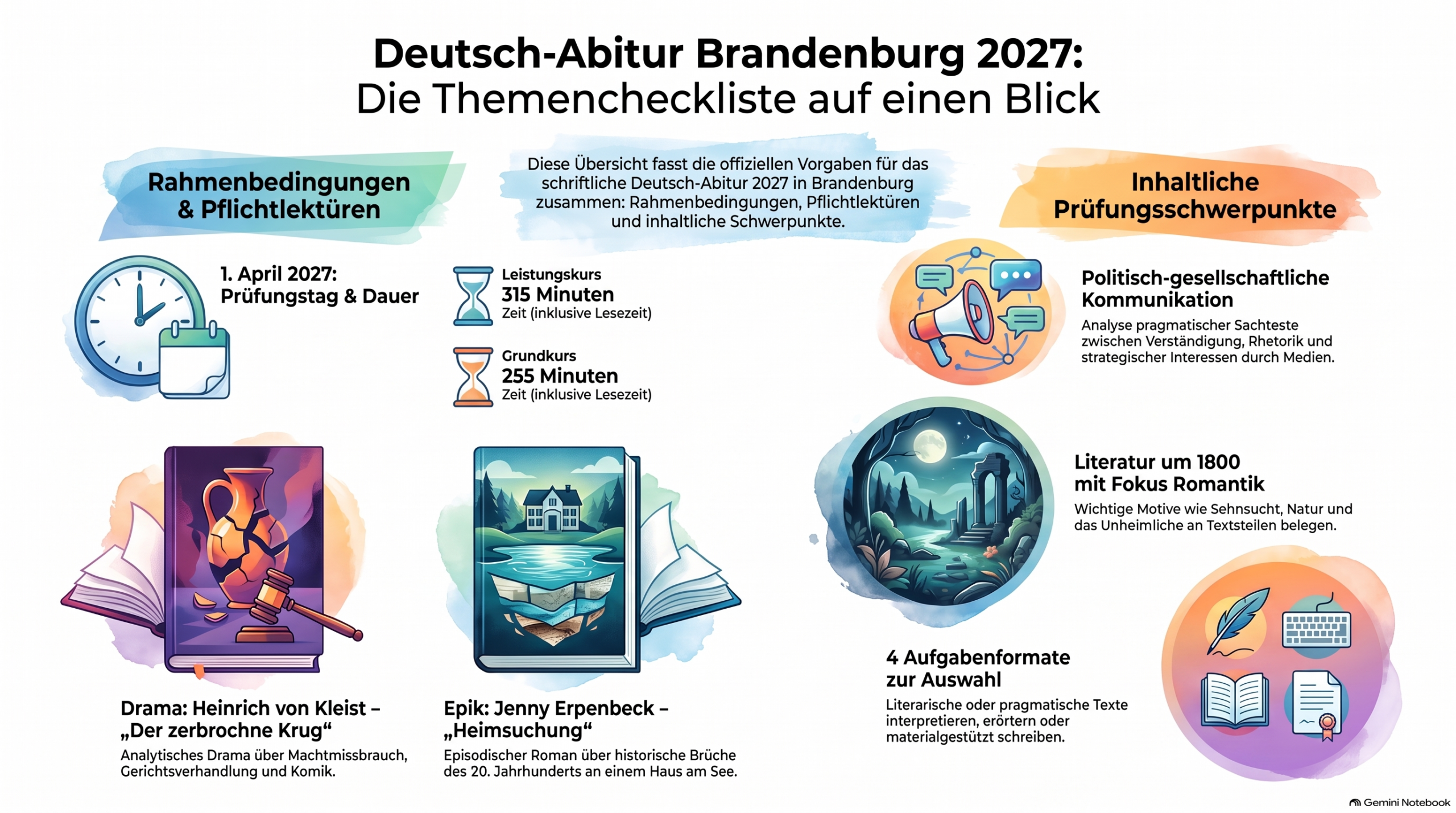 Themencheckliste Deutsch-Abitur Brandenburg 2027: Übersicht (KI-generiert)