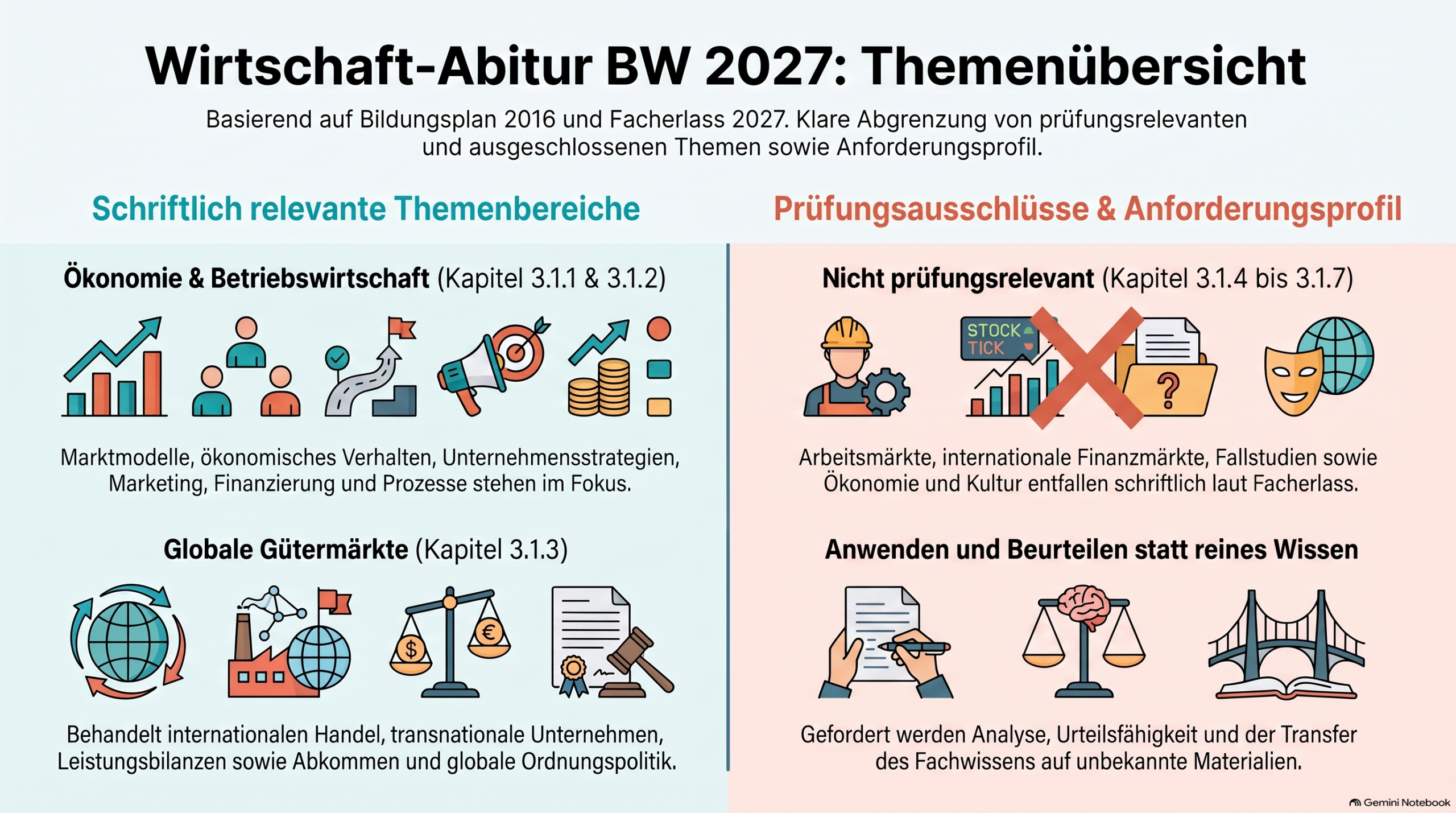 Themenübersicht Wirtschaft-Abitur 2027 Baden-Württemberg als Infografik