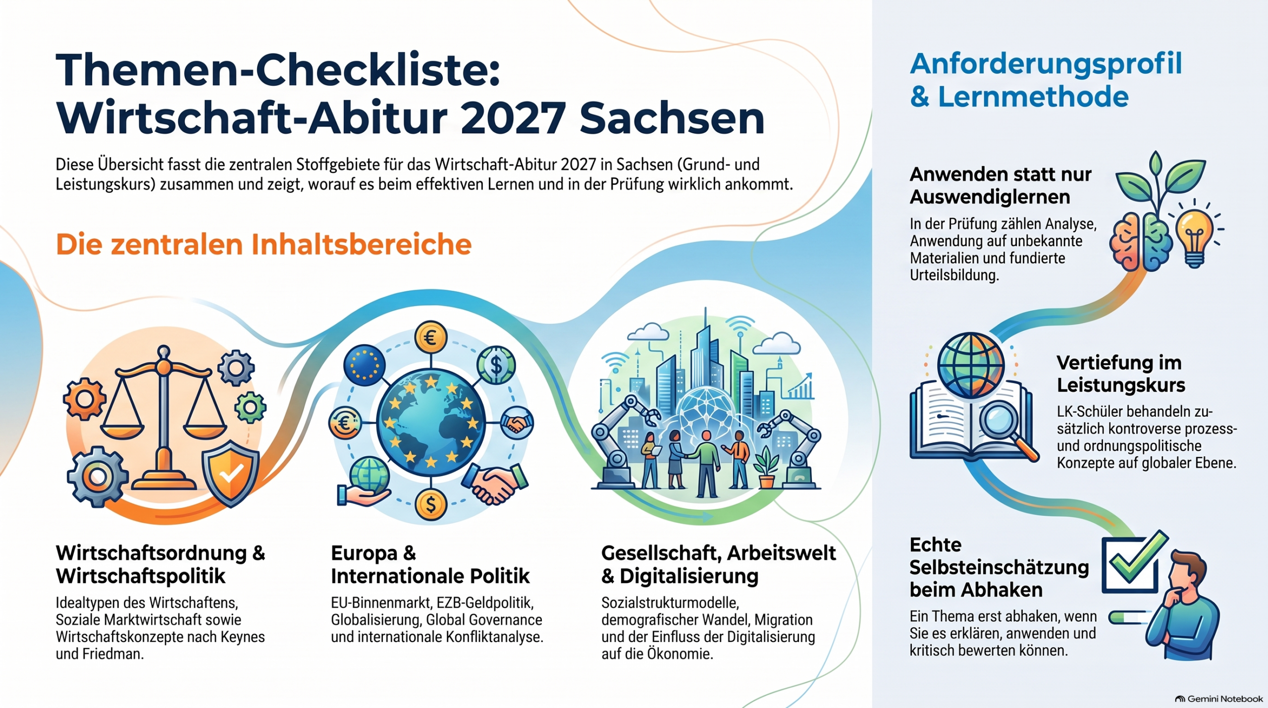 Themenübersicht Wirtschaft-Abitur 2027 Sachsen als Infografik